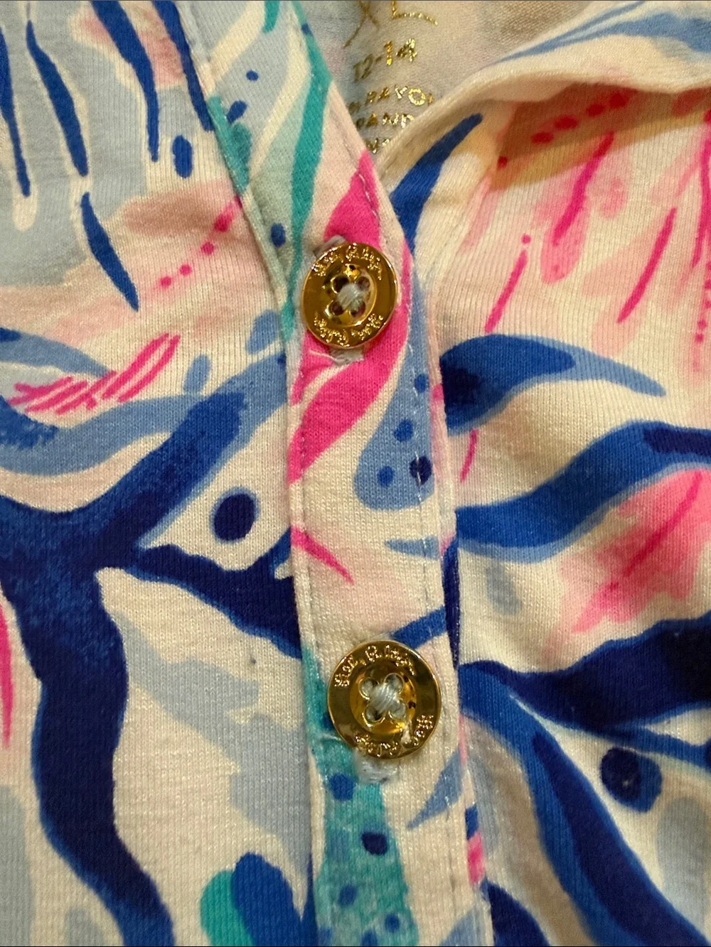 Lilly Pulitzer Mini Sadie Polo Crew Blue Tint Kaleidoscope Coral x-Large (12-14)